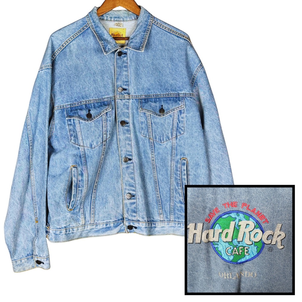 Vintage 1990s Hard Rock Cafe Orlando "Save The Planet" Denim Trucker Jacket - Picture 1 of 16